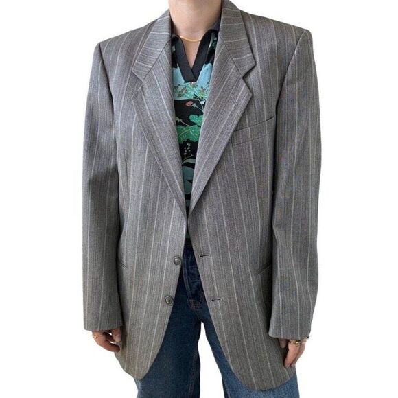 Vintage Yves Saint Laurent YSL Grey Striped Wool Preppy Sport Coat Blazer 40R - Picture 4 of 10